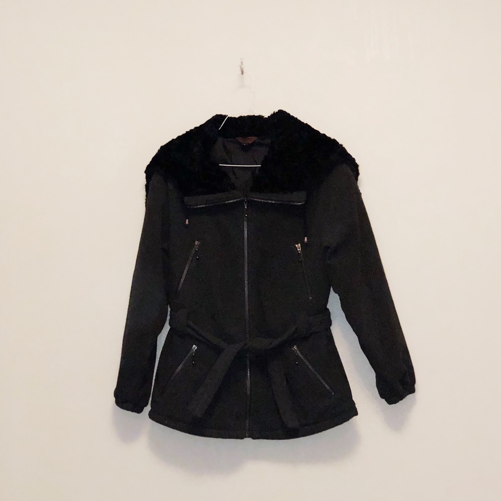 Gray Coat with Faux Fur Hood by Tsunami